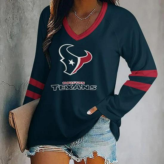 2024 Women's V-Neck NFL Team Long Sleeve T-Shirt with 3D Print Design