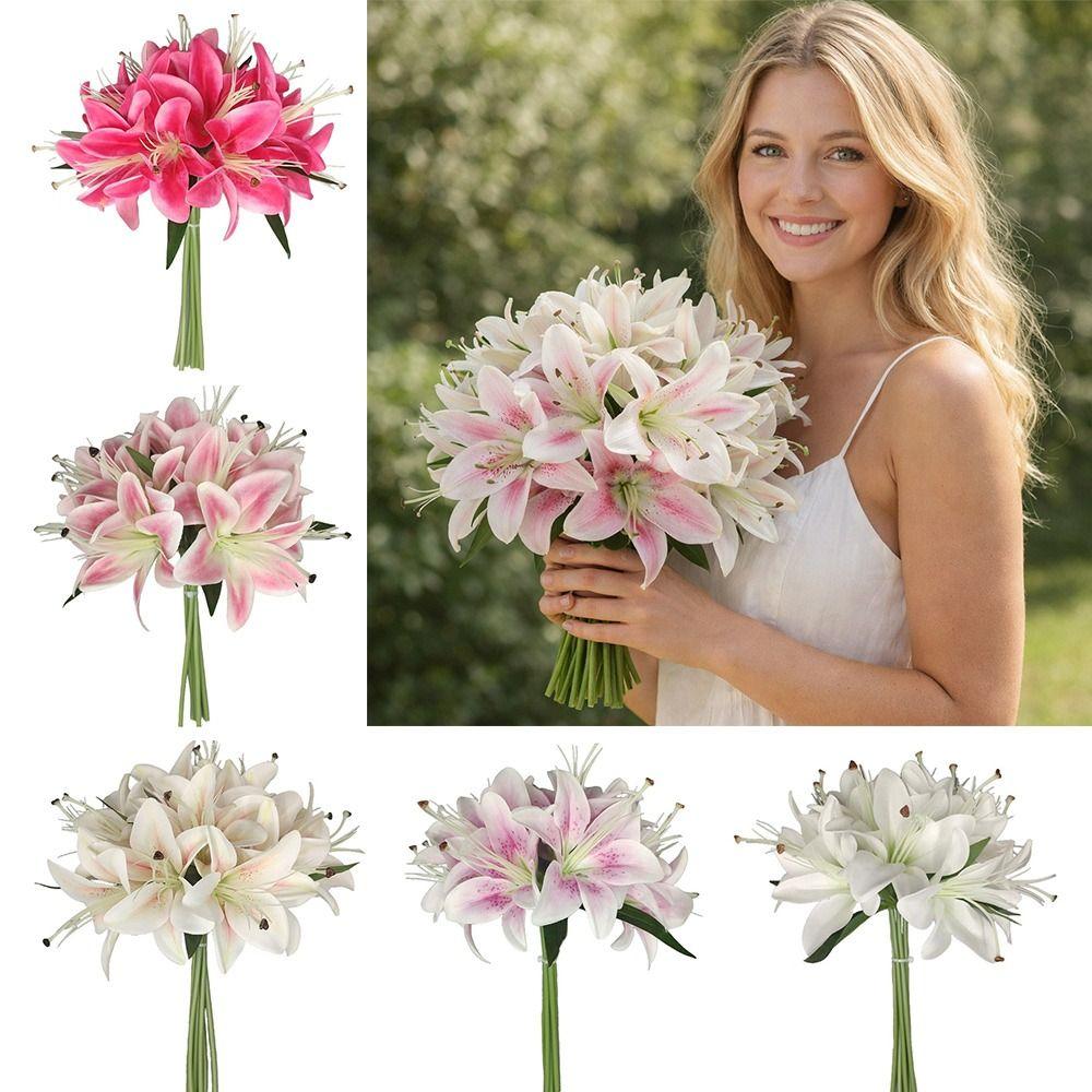12 Heads Artificial Lilis Floral Arrangement DIY Flower Simulation Flowers Multicolor Realistic Fake Flowers Photography Props