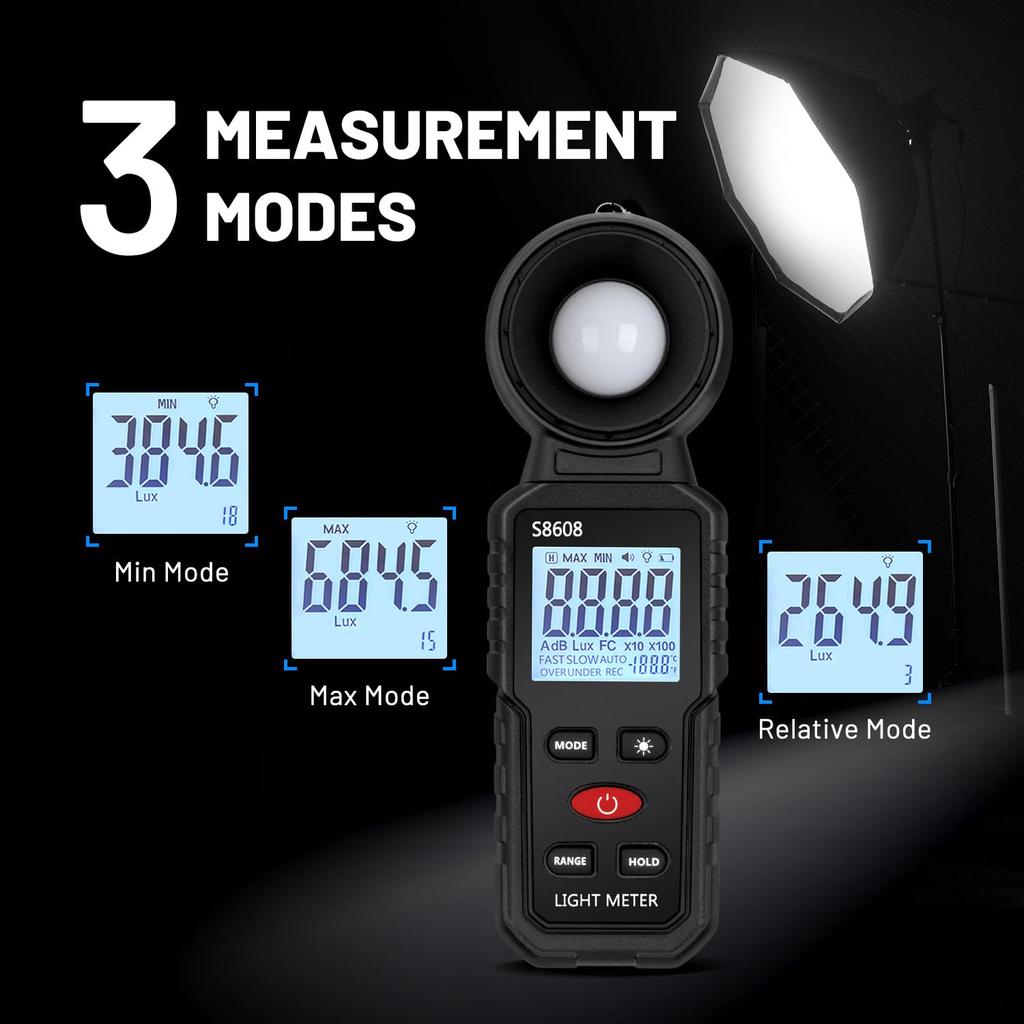 Mcbazel Digital Illuminance Lux LCD Brightness Plant Lighting Japanese Instruction Manual Included Black Meter, 200,000 Measurement, Display,