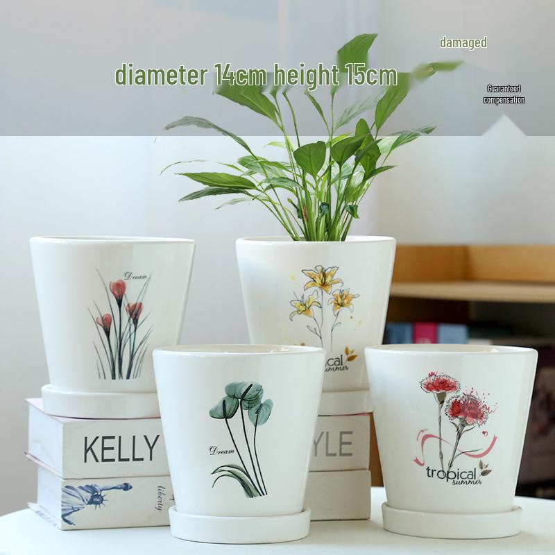 Simple Creative Ceramic Hanging Flower Pot with Tray - Large/Extra Large for Succulents and Green Pothos