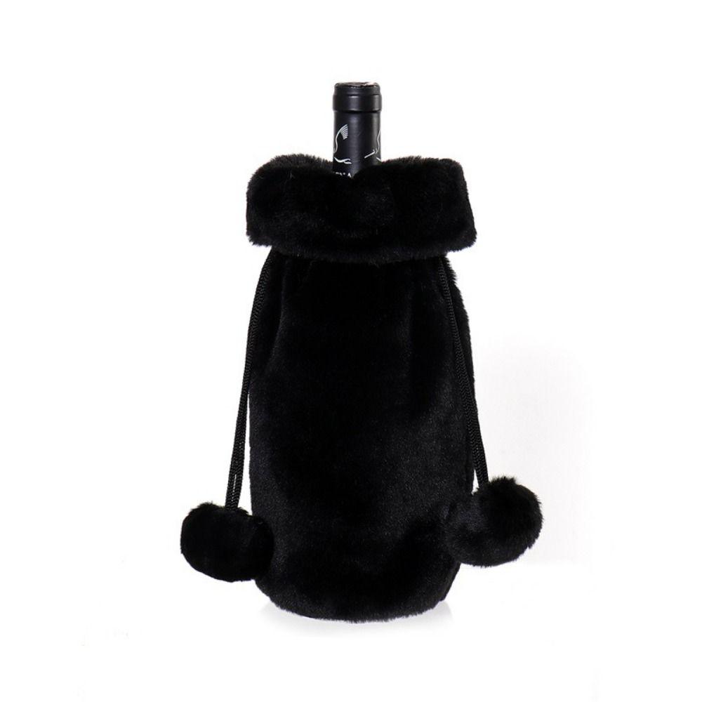 

Белый мешочек на шнурке для винной бутылки, декоративный плюшевый набор для винной бутылки, подарок для вечеринки чёрный