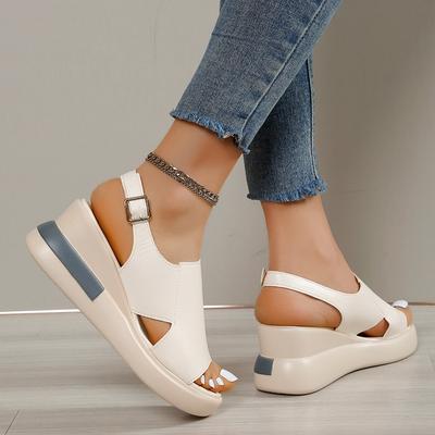 Fashion Summer Wedge Shoes for Women Sandals Solid Color Open Toe High Heels Casual Ladies Buckle Strap Fashion Female Sandalias Mujer