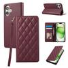 For iPhone 16 Case RFID Blocking Wallet Stand Rhombus Leather Phone Cover with Wrist Strap