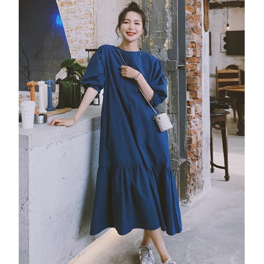 French Chic Temperament Loose and Thin Dress Women's Summer New Japanese Lazy Skirt Blue