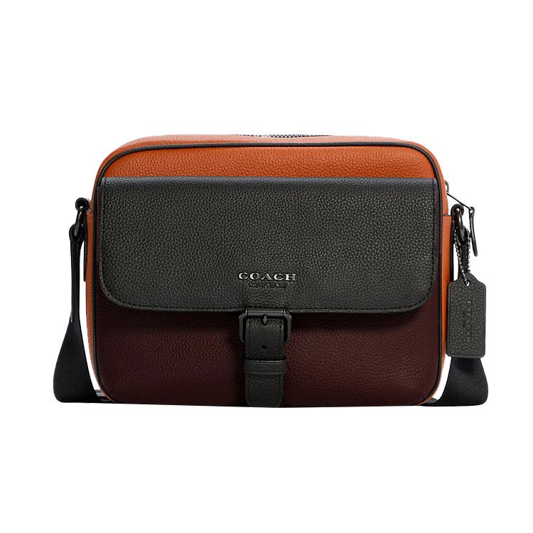 

New COACH Hudson Leather Camera Bag, Crossbody Bag Medium Men s Burgundy & Ginger Yellow C5400-QBTHV 23.1*6.4*17.8CM