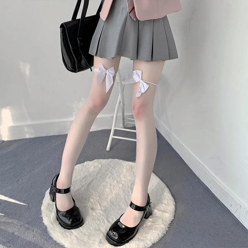 Thigh High Stockings Women Ultra-Thin Transparent Nylon Long Socks Jk Girls Cute Bowknot Kawaii Knee High Socks Stockings