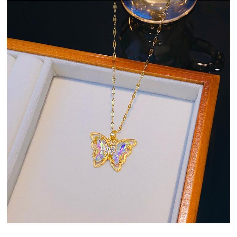 Women S Gold Plated Color Changing Butterfly Pendant Necklace Fashion Clavicle Chain