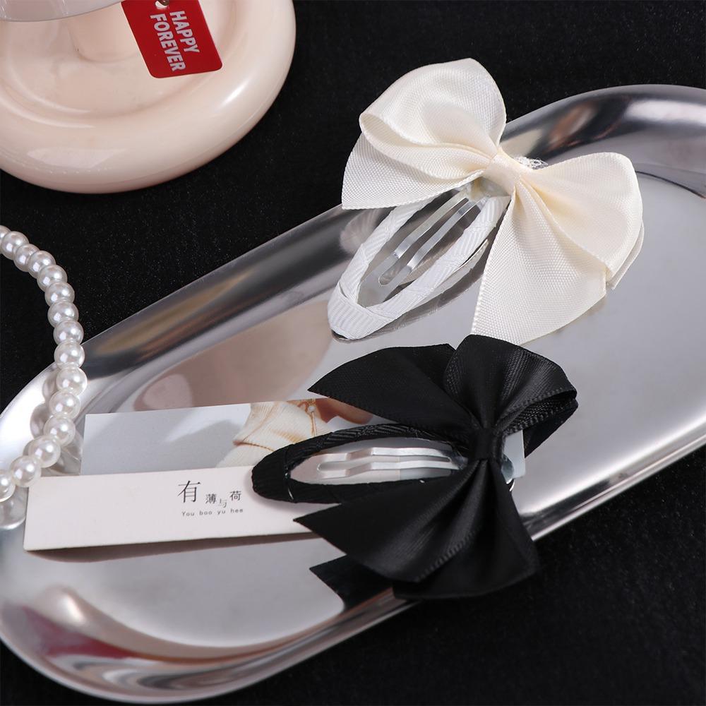 Metal Bow BB Clip Y2K Oval Hairpin Trendy Cloth Hair Clip  Daily