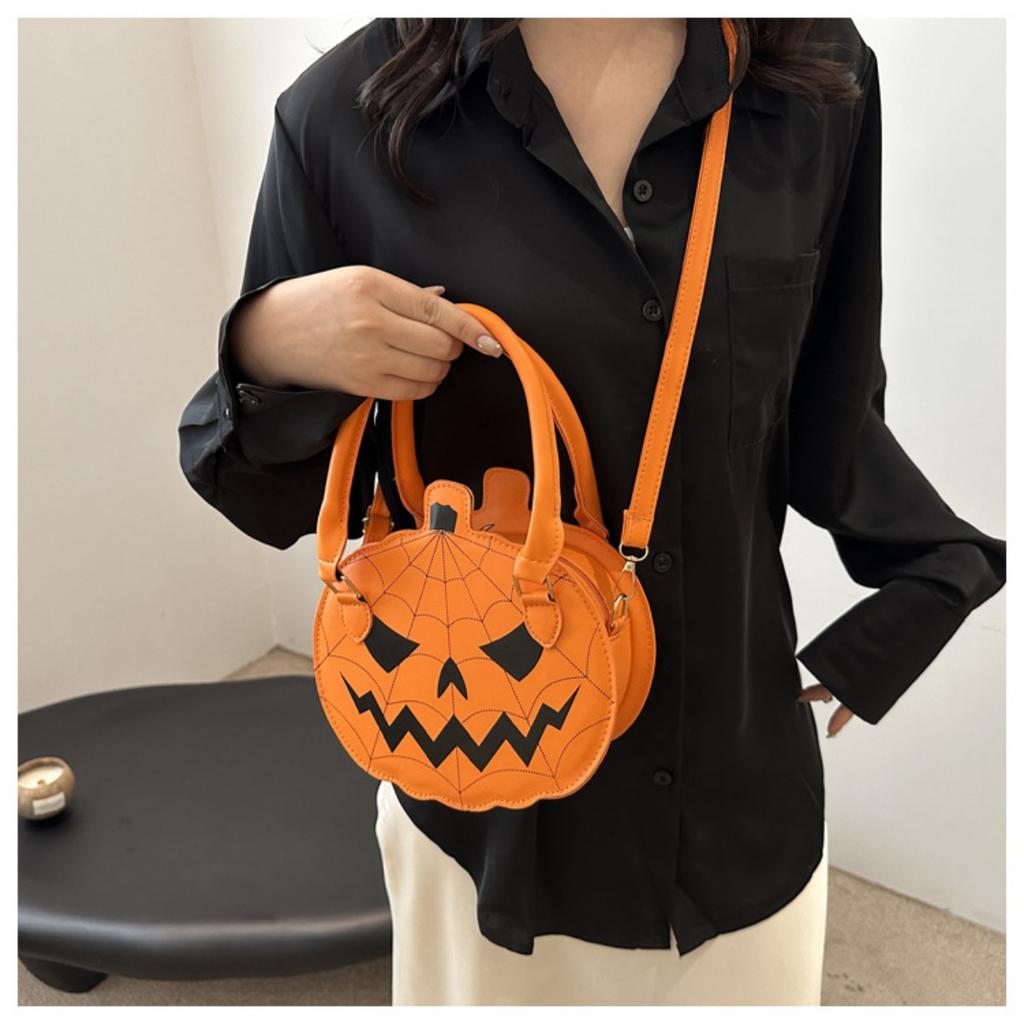 Halloween, Bags, Contrasting Colors, Women's Bags, Single Shoulder Bags, Small Round Bags, Funny Bags, Pumpkin Bags