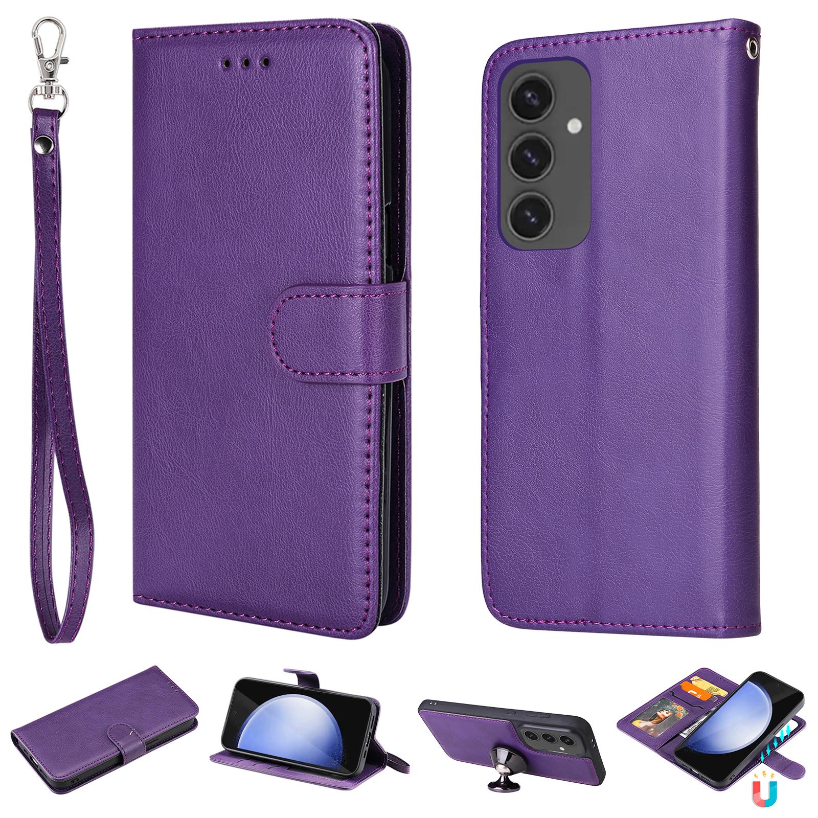 

For Samsung Galaxy S24 FE Case 2 in 1 Detachable Magnetic Leather Wallet Mobile Cover with Strap F