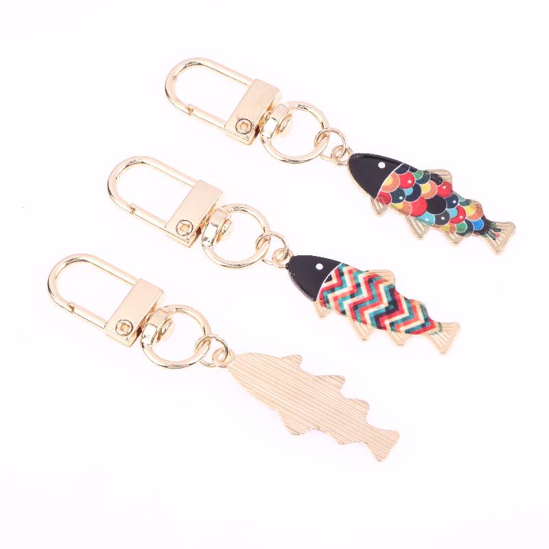9Pcs Cartoon Fish Keychain Set Cute Alloy Metal Animal Key Rings With Lobster Clasp Multi-Functional Bag Charm Decor Ideal Gift