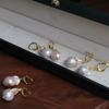 Trendy design simple retro court style hand foil freshwater baroque pearl 925 silver needle earrings stud earrings