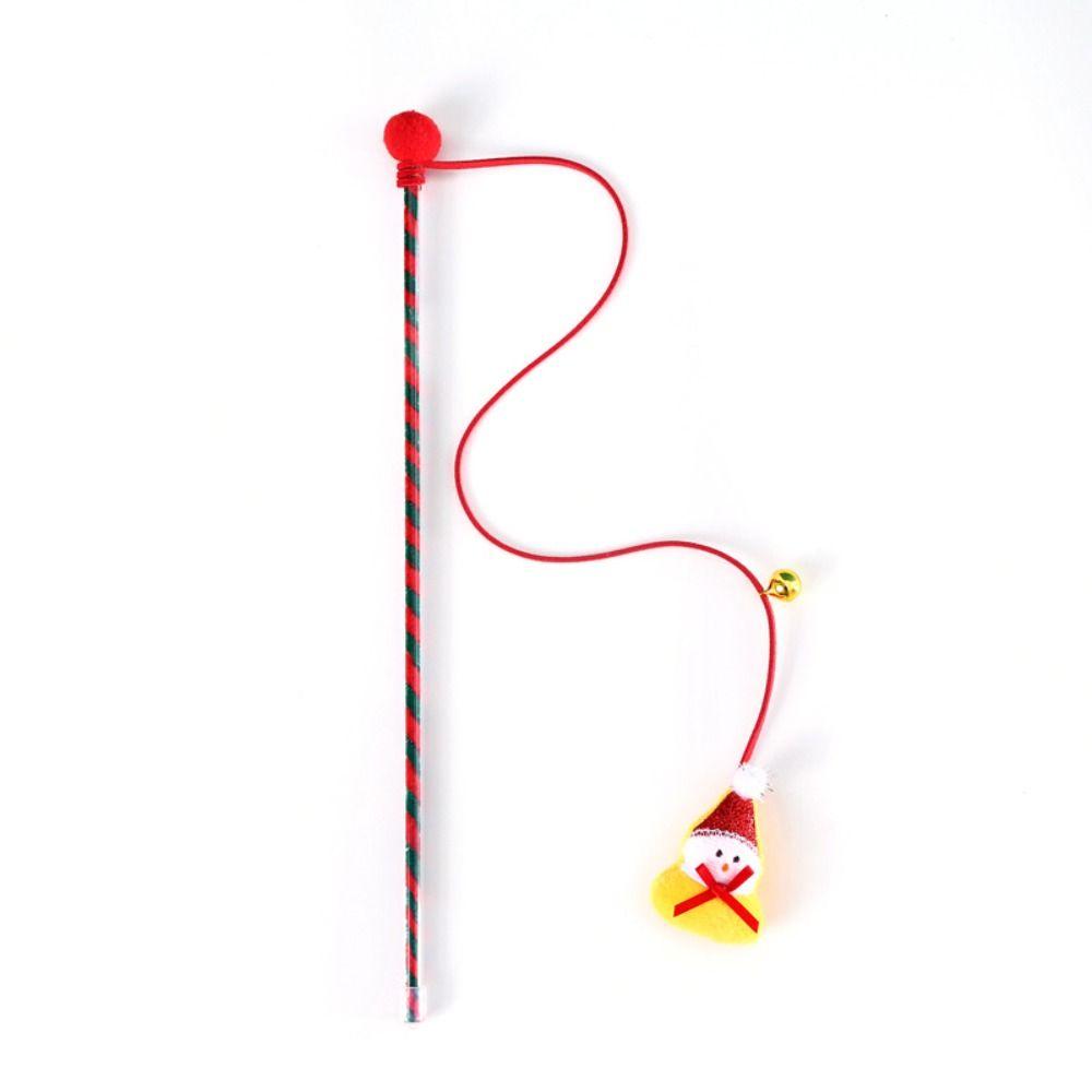 

Training Pet Cute Funny Indoor Cat Tease Toy Tease Wand Interactive Stick Christmas Cat Wand Snowman