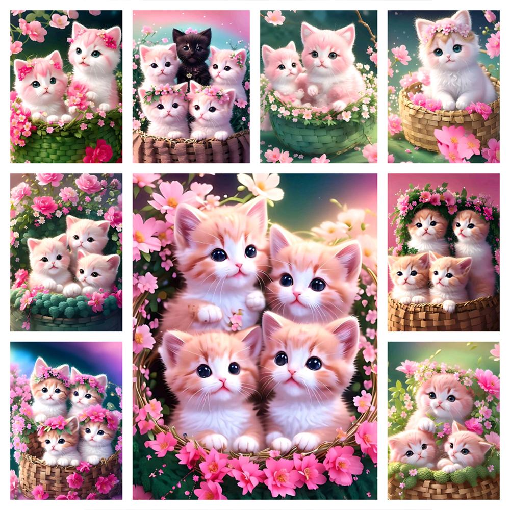 

DIY алмазная живопись новый продукт комплект мультяшная цветочная корзина кошка полная квадратная круглая мозаика вышивка стразами животное подарок U43