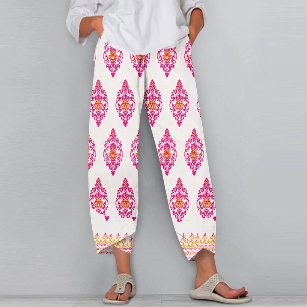 Women's Pants  With Pockets Casual Trousers Pants For Women Summer Casual Wide Leg Elastic Waist Pants With Pockets