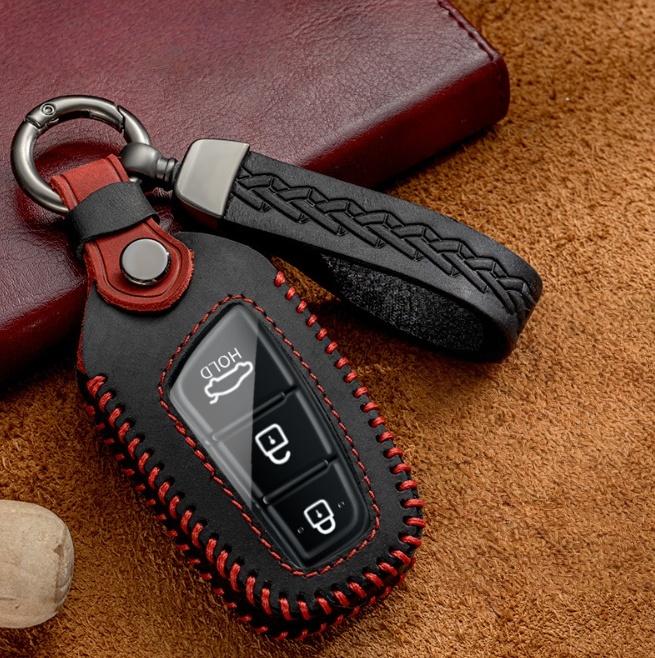 Leather Car Key Case Cover Holder Fob For Hyundai Grandeur HG Sedan Santa Fe 3DM Grand SantaFe 2018 IX45 EQUUS Azera Genesis G80