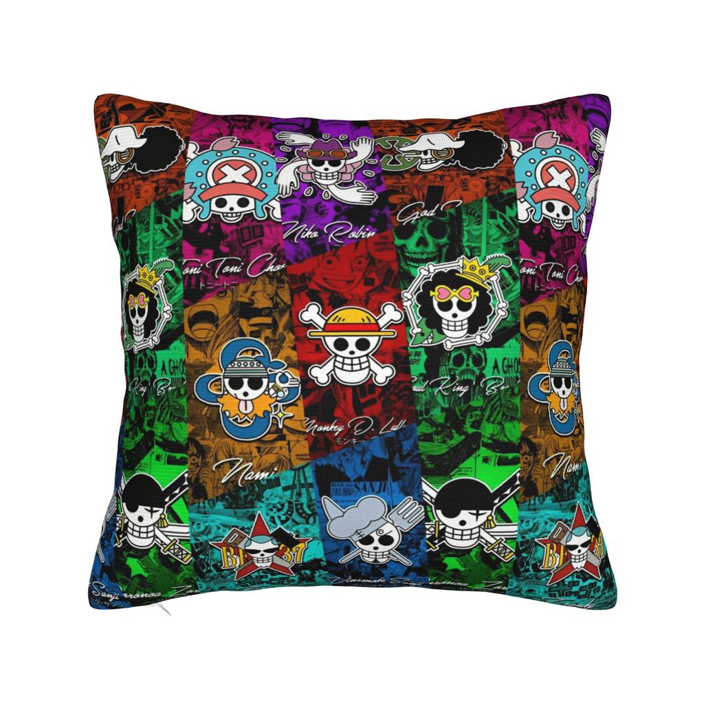 Luffy Anime  Skull Square Pillow Case  Cushion Cover Funny Zipper Decorative Pillowcover for Sofa Cm