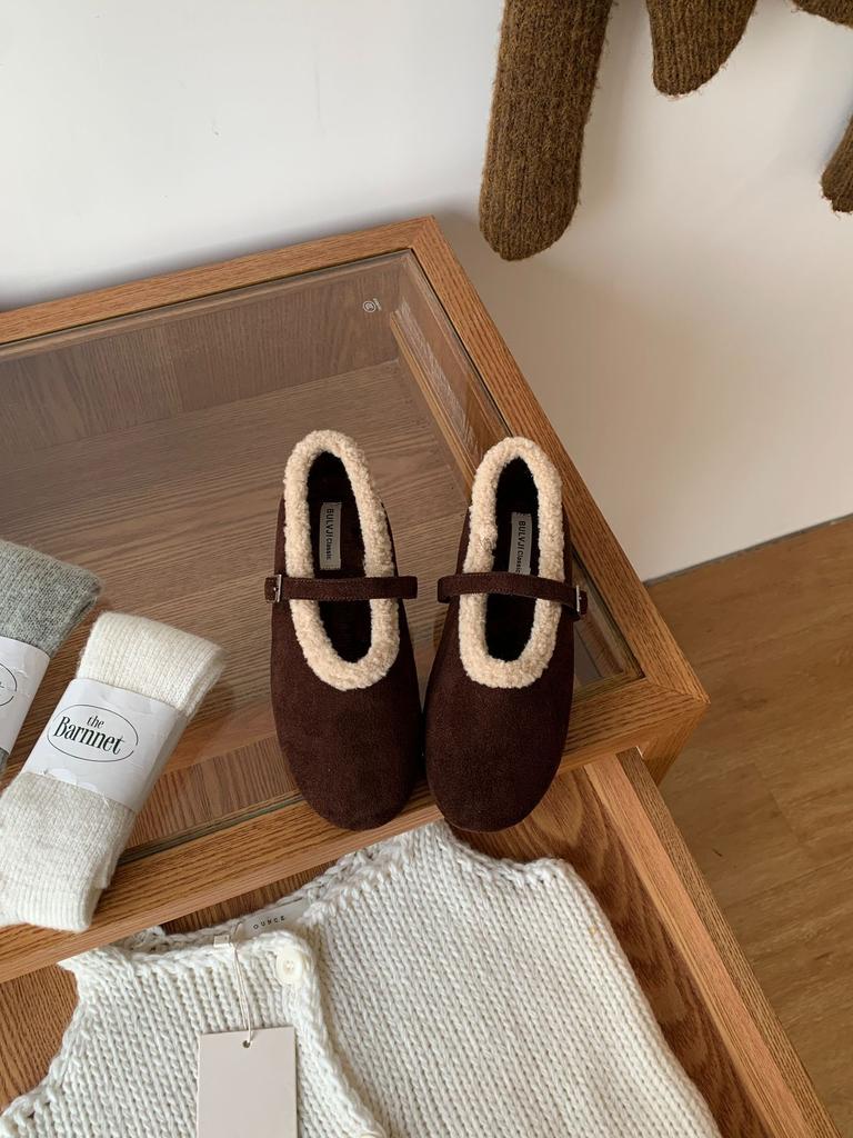 2025 Autumn and Winter New Niche Retro Fluffy Shoes Women's Velvet Warm Bag Head Single Shoes Wear Non-slip Cotton Shoes