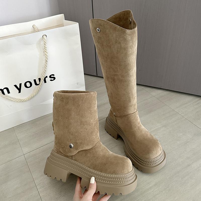 Thick-soled muffin heightening two-wear boots children 2025 new autumn and winter mid-tube short boots stacking boots high knight boots