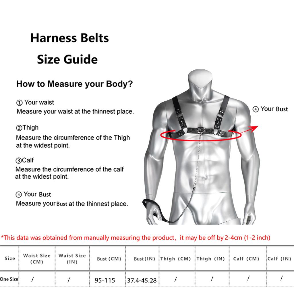 Black Leather Body Harness with Chain - Adjustable Chest Strap for Men, Ideal for Nightclub, Erotic, and Fashion Wear