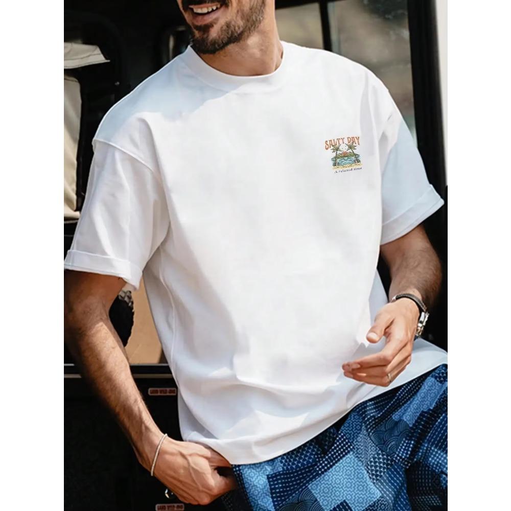 Salty Day A Relaxed Time Summer Vacation T Shirts Men Oversized Loose Soft T-Shirts Summer Cotton Short Sleeve Breathable Tees