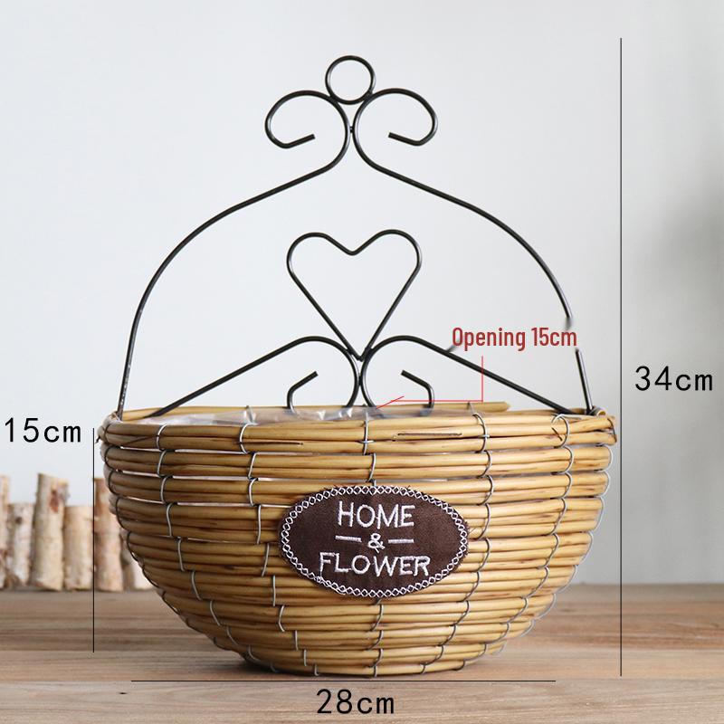 Hand-Woven Wall-Mounted Wicker Flower Basket Decoration