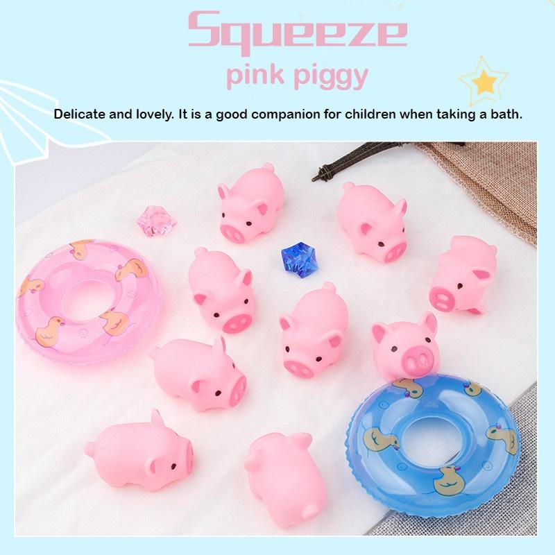Squeeze Pink Piggy with Swimming Ring Children Bathing Playing Water Toys Sound Pressure Plastic Toys