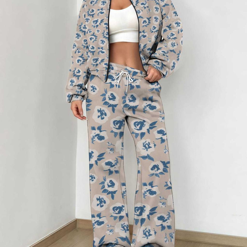 Simple Graffiti New Autumn And Winter New European And American Women'S Clothing Flower Printing Suit Women