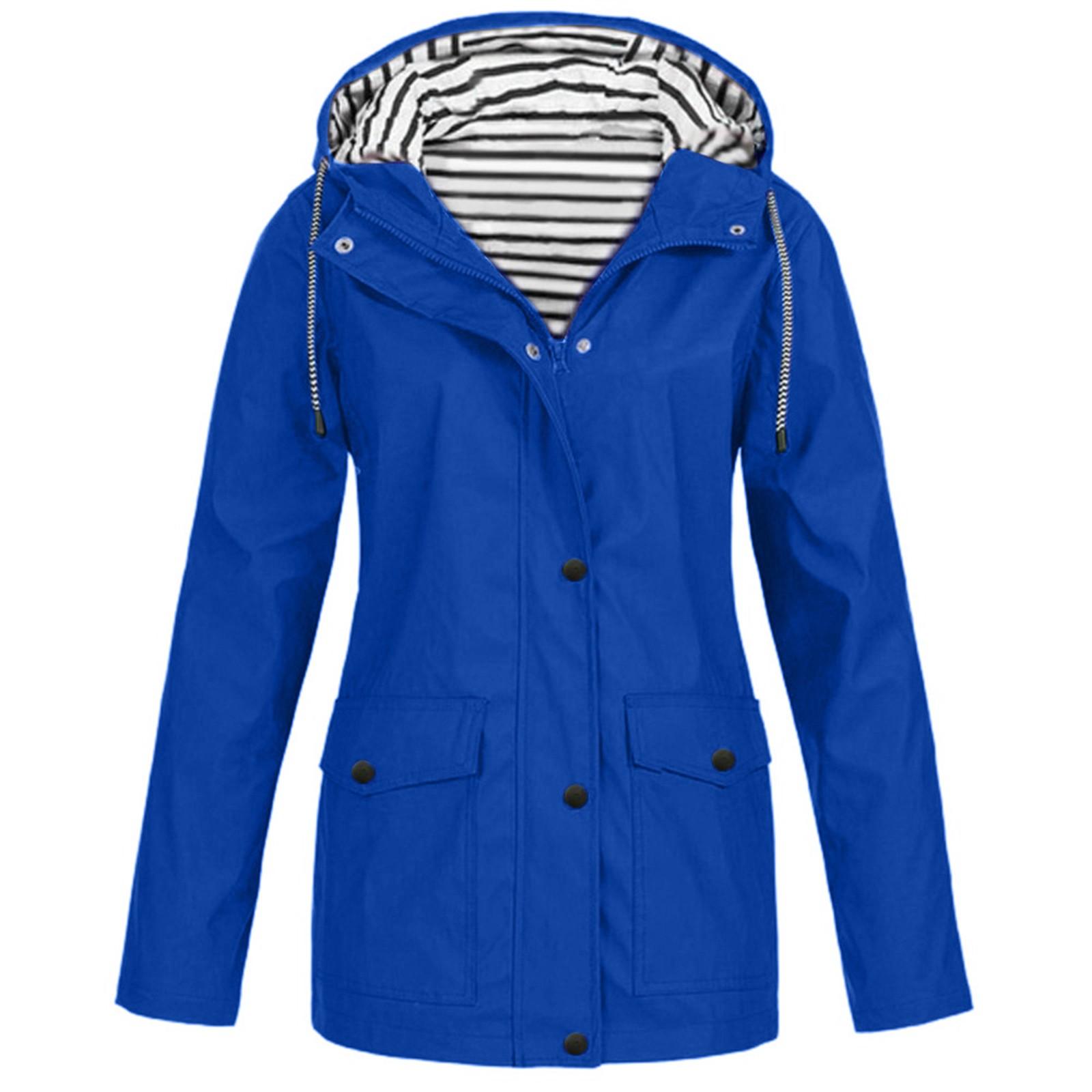 

Женская однотонная куртка от дождя на открытом воздухе плюс водонепроницаемый плащ с капюшоном ветрозащитный XXXXL синий