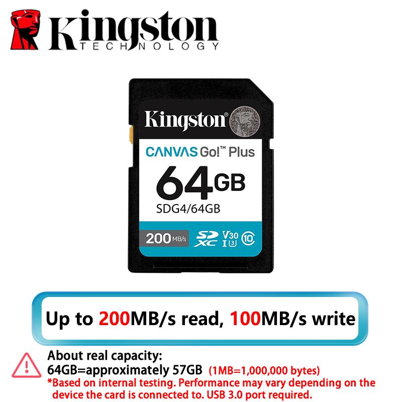 

Kingston 128GB SD Card Up to 200Mb/s High Speed SD Flash Card for DSLRs mirrorless cameras 4K video 64GB 256GB 512GB A2 V30 C10 SDXC Memory Card 64GB