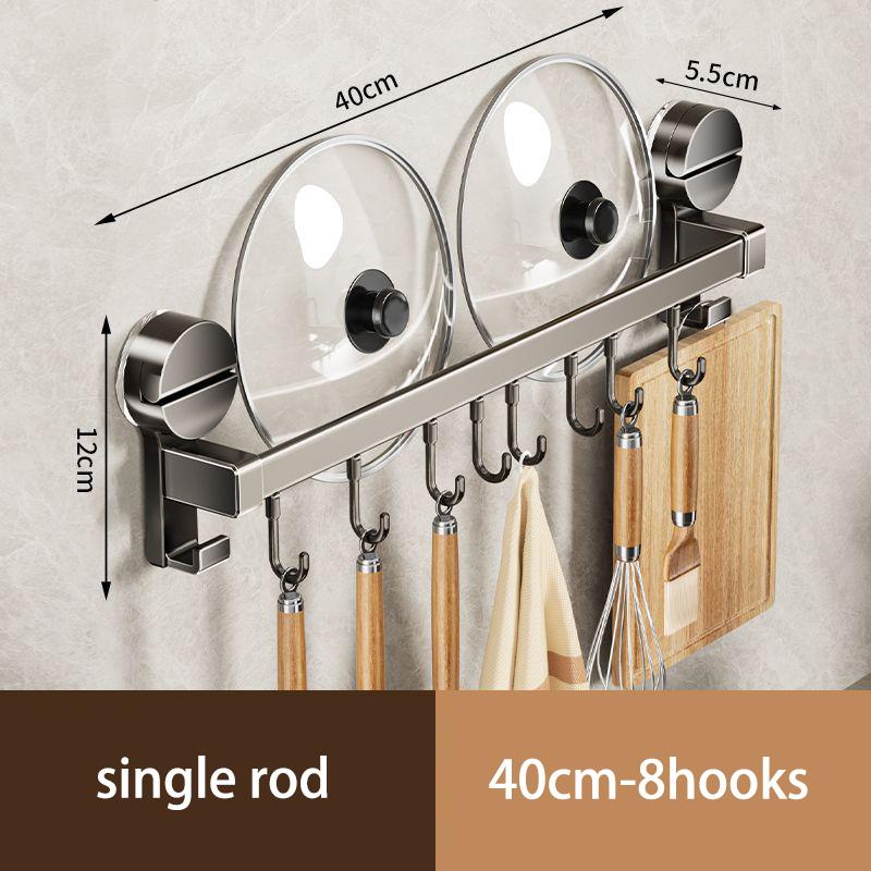 Gun Grey Suction Cup Kitchen Hook Punch-free Storage Rack Hanging Rod Pot Lid Spoon Shovel Wall Hanging Rag Shelf