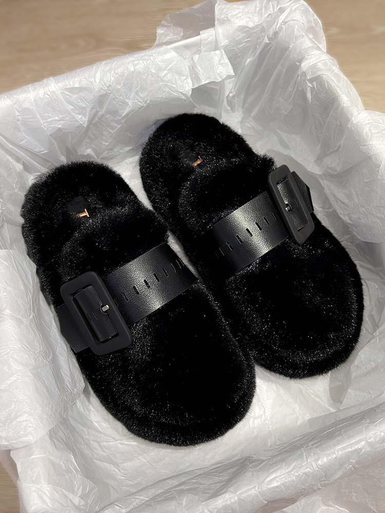 

Женские тапочки на толстой подошве, пушистые, для улицы, маффины, осень-зима 2025, новые полутапочки, высококачественные, с закрытым носком, хлопковые туфли, детские 40 чёрный