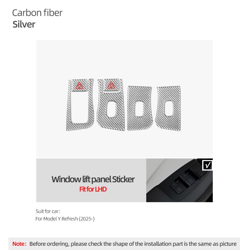 For Tesla 2019- Model 3 Highland Model Y Juniper Carbon Fiber Window Lift Panel Trim Sticker Car Interior Tuning Accessories