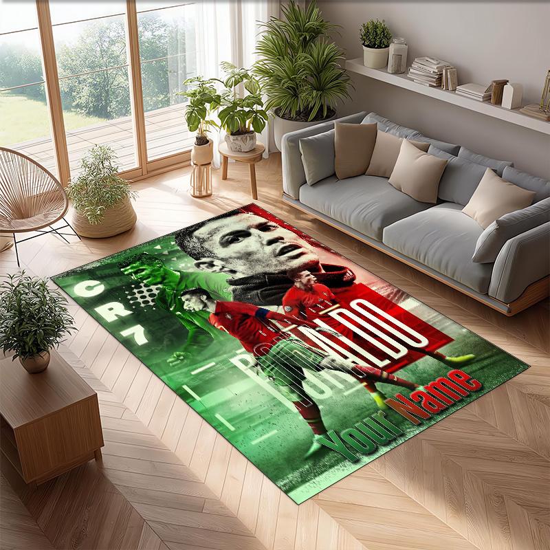 Cristiano Ronaldo Bedruckter Kristall-Samt-Teppich Rutschfester Kristall-Samt-Teppich für Sofa Schlafzimmer Innenbereich Heimdekoration