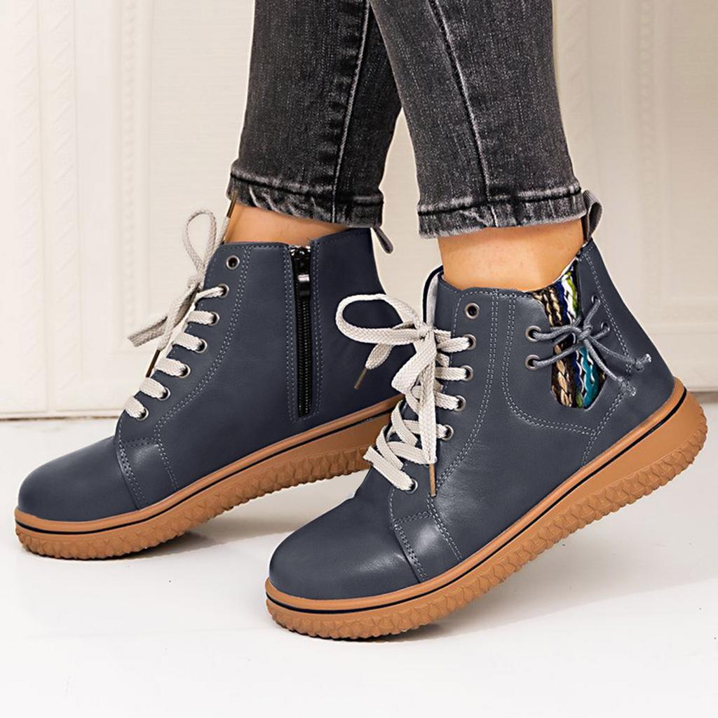 Casual Booots Women'S Fashionable Casual Versatile Round Toe Flat Low Top Lace Up Ankle Boots Leopard Boots For Women Low Heel