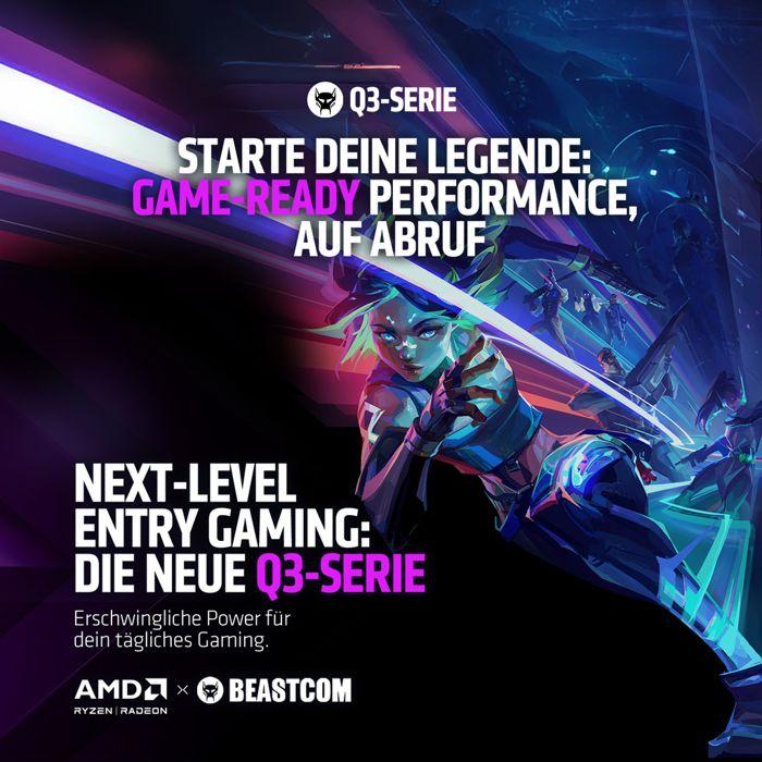 BEASTCOM Q3 Essential Gaming, PC Gamer, AMD Ryzen 3 4300G 4X 4.0GHz, 4K RX Vega 6, 8 Go RAM, 512 GB SSD,WiFi, Win11