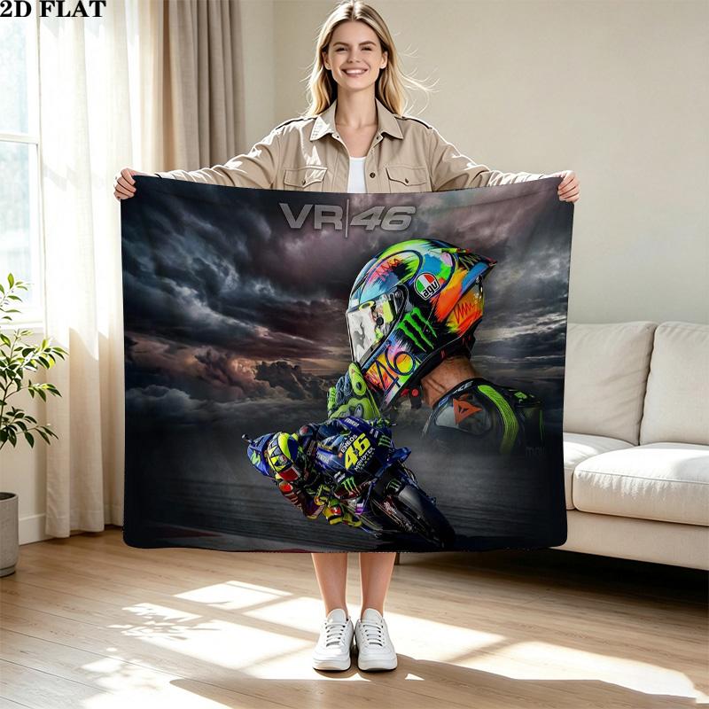 Valentino Rossi Motor Print Flannel Blanket High Quality Warm Comfortable Cover for All Seasons Perfect for Gifts Home Decor