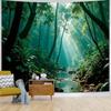 Forest Green Natural Pattern Tapestry Wall Decoration, Misty Forest Sunlight Mural Tapestry Bedroom Aesthetics