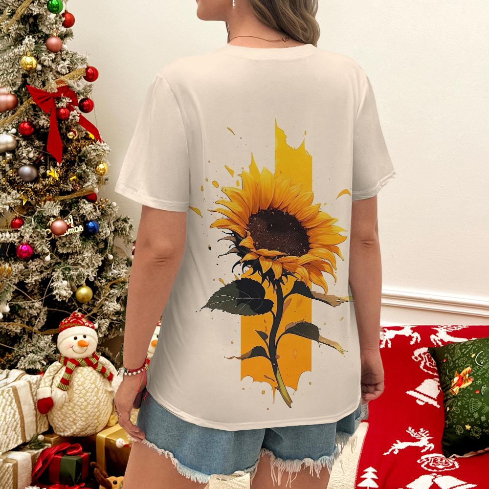 Summer Round Neck 3D Sunshine Print Top Vitality Wind Fashionable Casual Short Sleeved Women's T-shirts