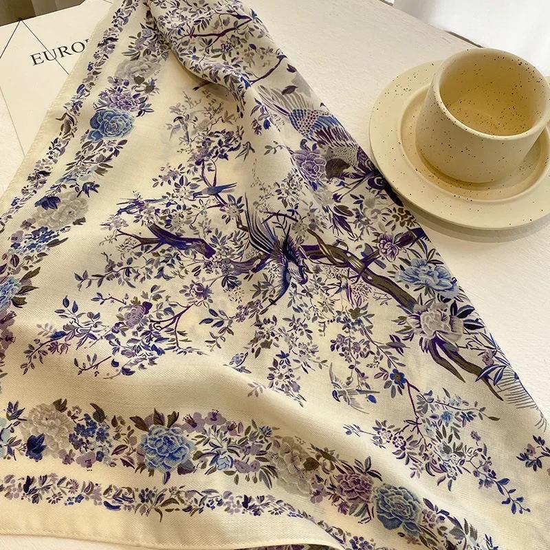70cm  Floral Print Women Bandanas Square Scarf Girls Headband Accessories Handkerchief Neckerchief Hairscarf