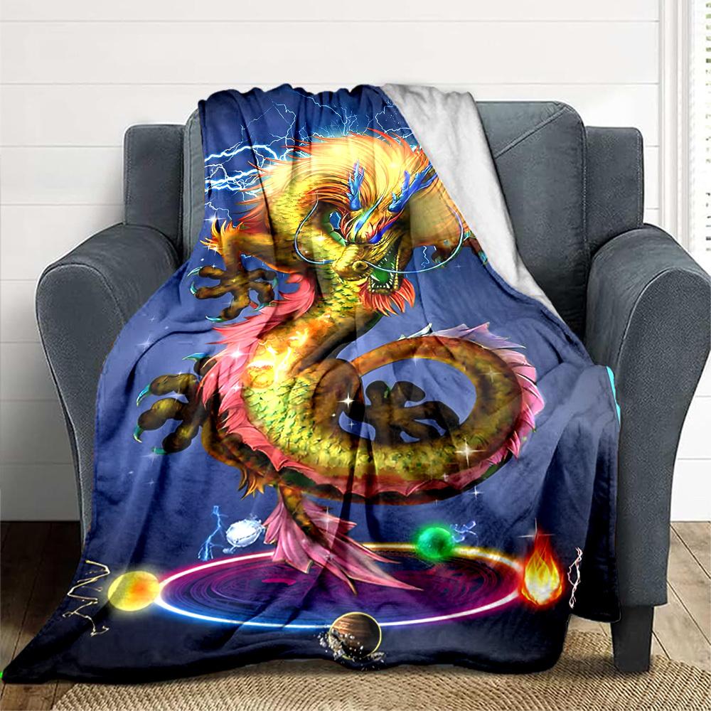 1pc Dragon Fantasy Artwork Blanket Lightweight Flannel Blanket Throw Blanket For Sofa, Bed, Travel, Camping, Livingroom, Couch, Chair, And Bed yy25090 100x150cm