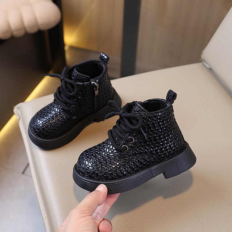 

New autumn and winter children s Martin boots, boys single boots, British style girls fashionable soft-soled leather boots 21 чёрный