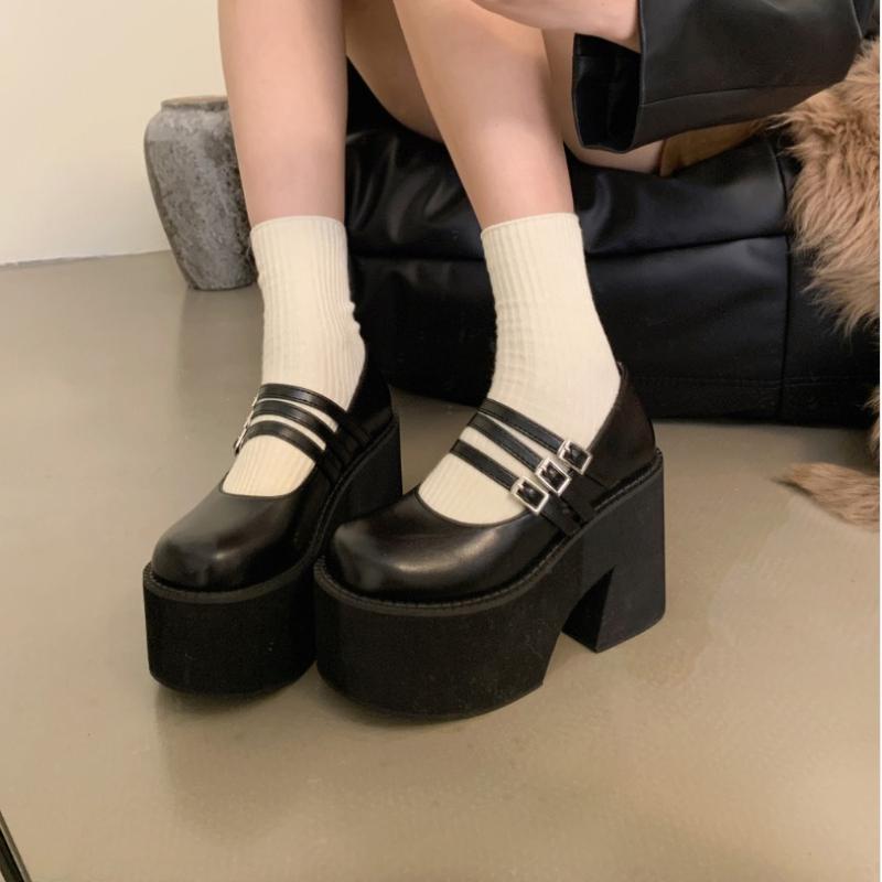 Fashion Women Lolita High Heels Chunky Platform Buckle Strap Mary Jane Shoes 11CM Super High Heel Pumps Woman Cosplay Goth Punk Shoes