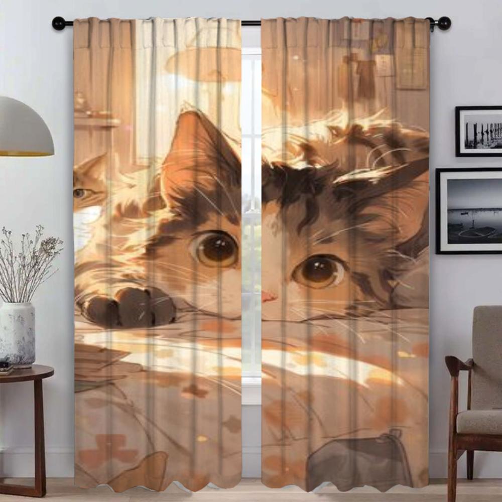 Niedliche Cartoon-Katzenvorhänge für Wohnzimmer Vorhang für Zimmer 2 Paneele Jalousien Halloween Dekoration Raumteiler Heiminnenraumvorhänge