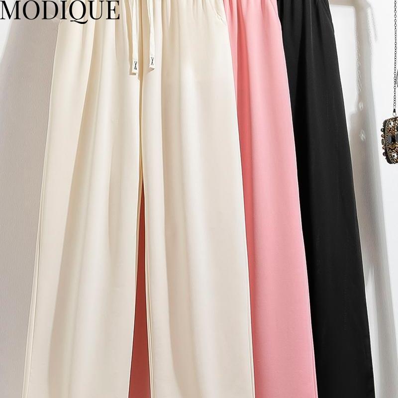 MODIQUE Jaro Léto Nadměrná velikost Nové Ženy Volné Ležérní Bavlna Rovné Dlouhé Kalhoty Tepláky Dámské Všestranné Základy Široké nohavice Délka ke kotníkům