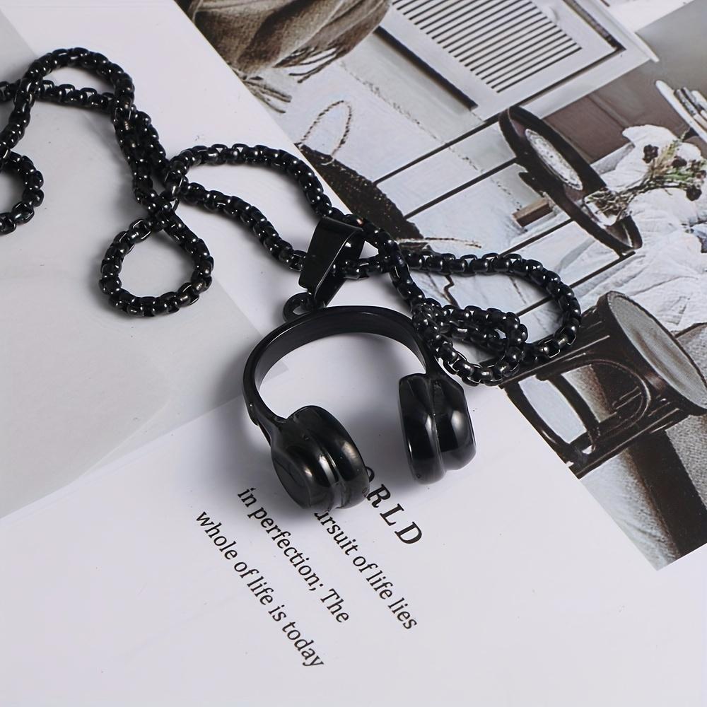 Men's Headphone Pendant Necklace, Gun Color Durable Design, Non Fading, Simple Music Themed Accessory, Suitable for Casual Wear