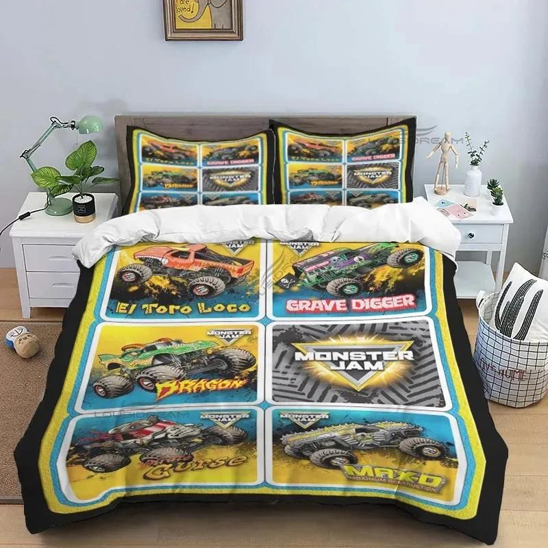 3D Super Monster Truck Monster Jam Comforter Bedding Set,Duvet Cover Bed Set Quilt Cover Pillowcase,King Queen Size Bedding Set