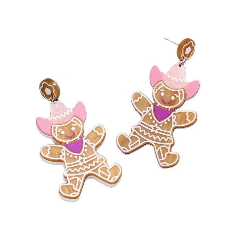 Creative Christmas Stud Earrings Cute Cartoon Dripping Alloy Wearing Hat Gingerbread Man Earrings Simple Women's Models