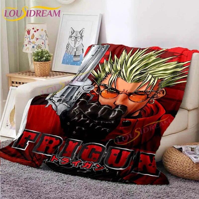 Trigun Flannel Blankets Anime Blankets Vash The Stampede Throw Blanket for Sofa Livingroom Hiking Picnic Blanket Vintage Gift