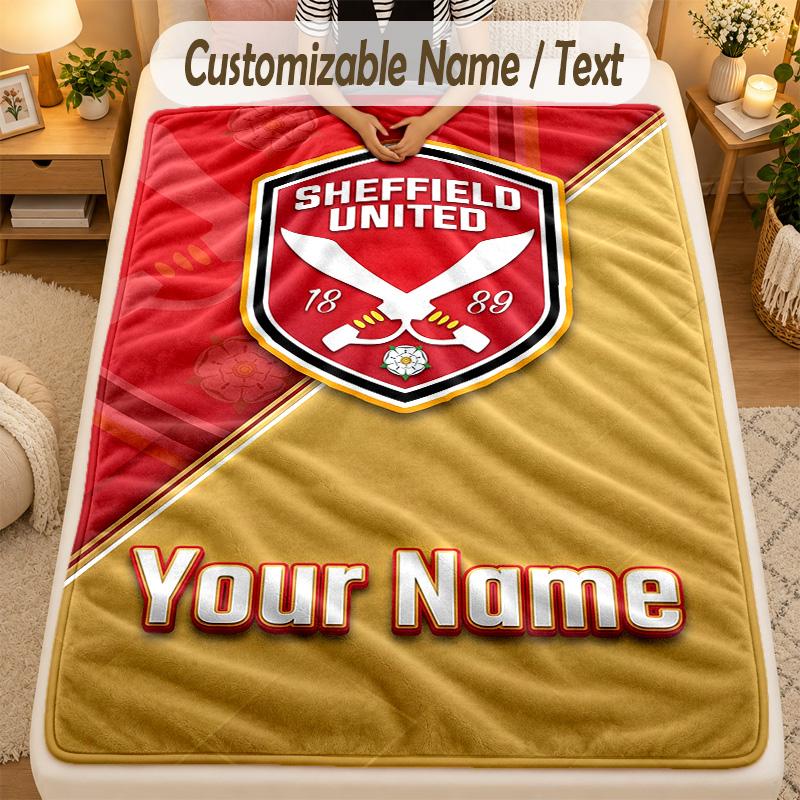 Flannel BlanketSheffield United FC Custom Name Text Personalized Soft Warm Throw Blanket Home Decor Gift